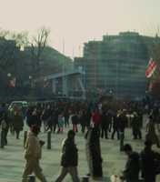 The parade viewing box built for the Obamas